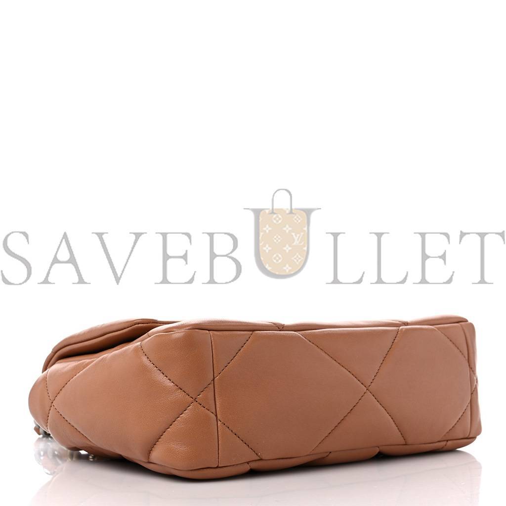 Ch*el master lambskin quilted medium Ch*el 19 flap brown as1160 (26*16*9cm)